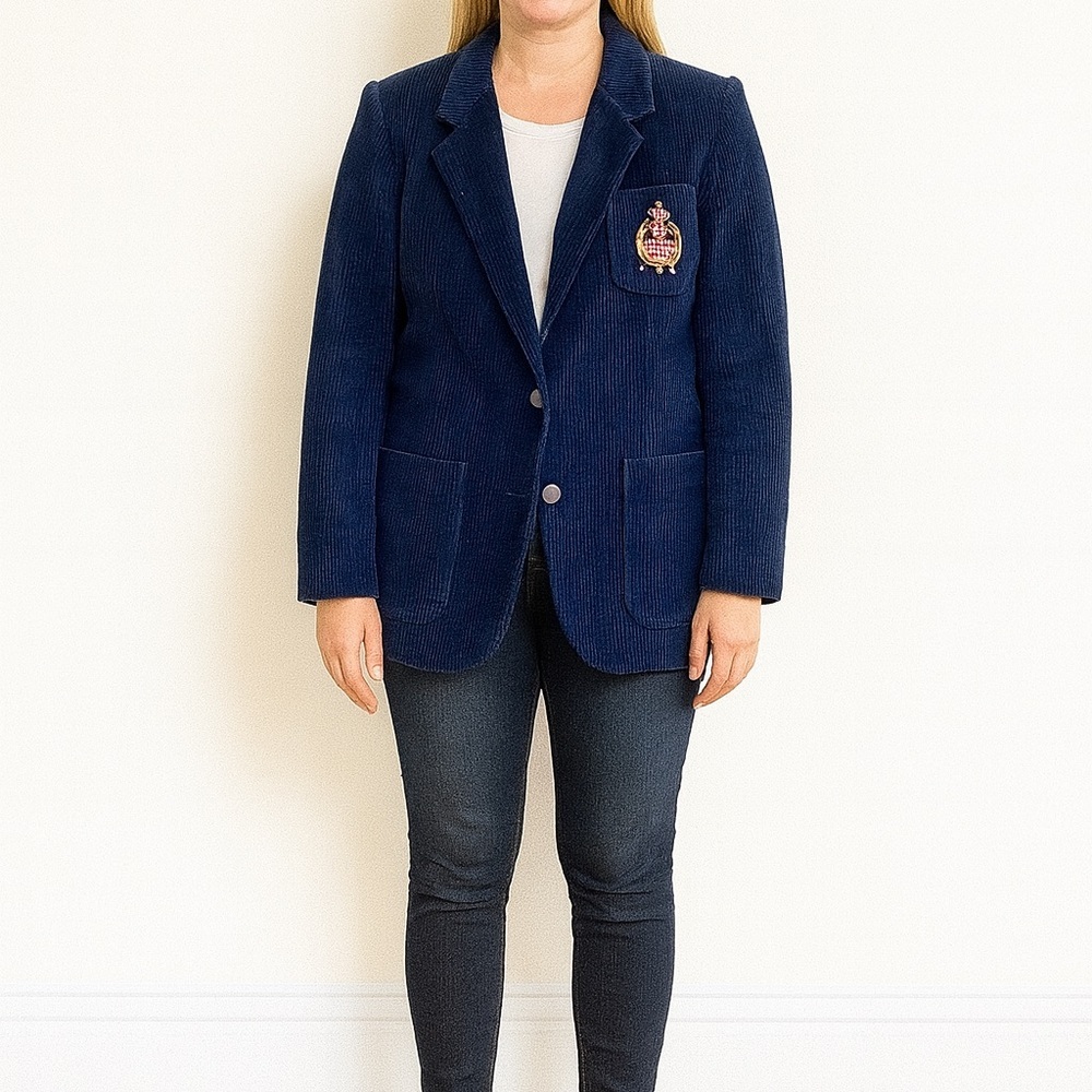 Vintage Size 8 Blue Corduroy Preppy Blazer Jacket.